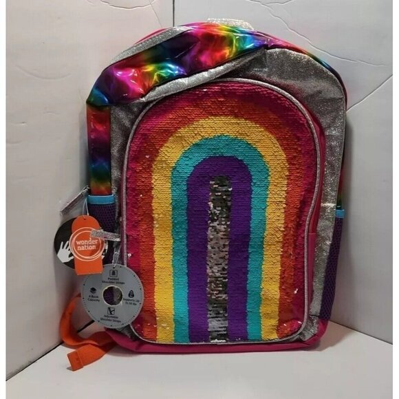 NWT Metallic Rainbow Sequin  School Backpack Bag Wonder Nation ~794A - Picture 1 of 9